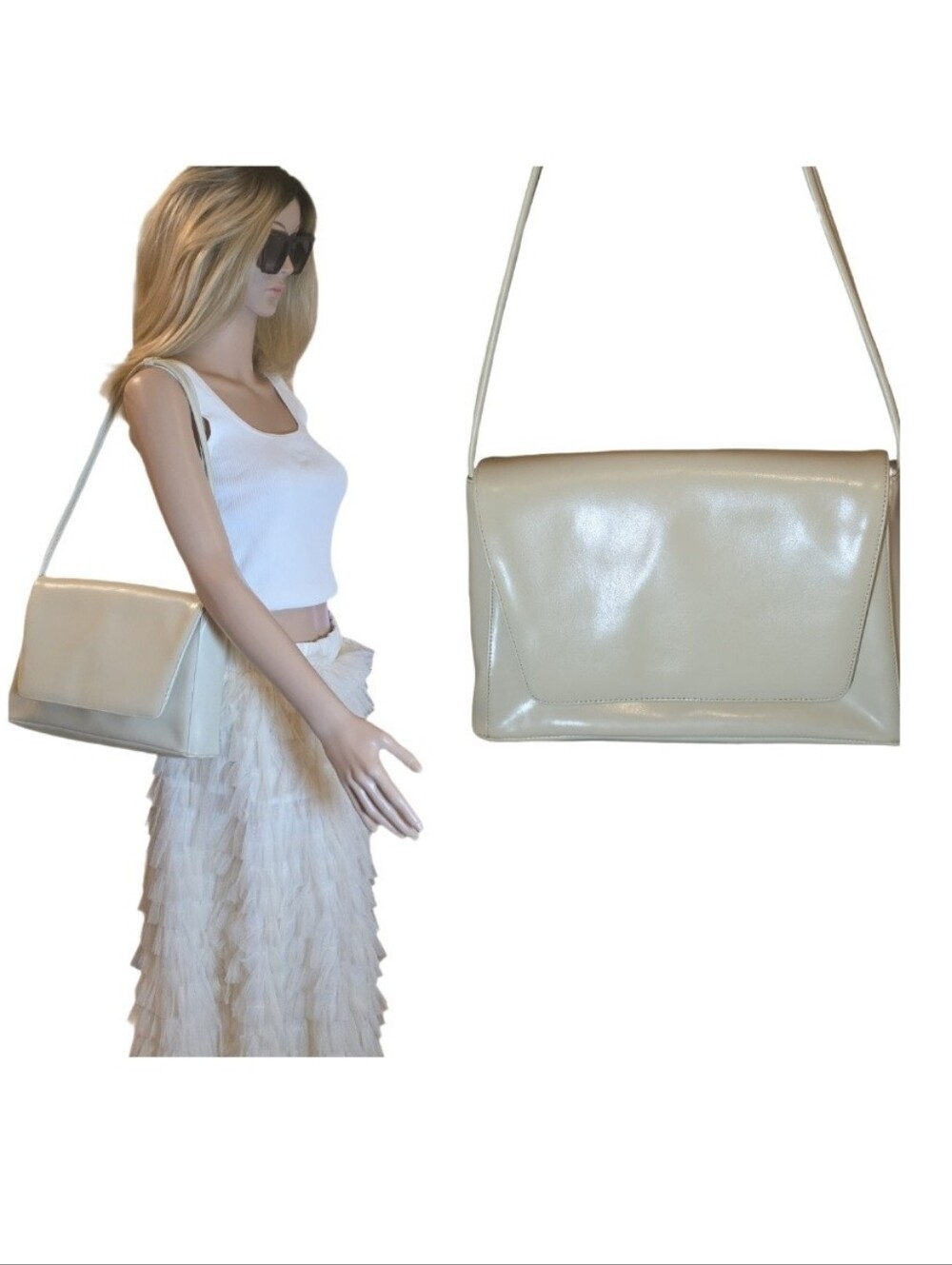 Vintage 90's Minimalist Strada shoulder bag in a soft cream tone.